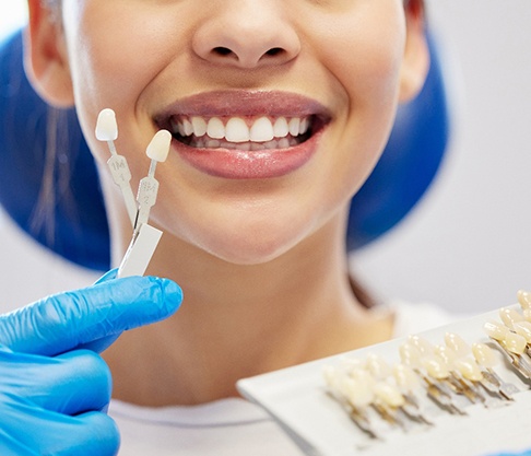 a patient selecting their veneers 